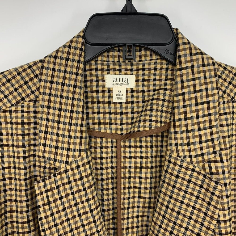 a.n.a Blazer Brown Gingham Plaid Single Button Front NWT - Picture 2 of 10